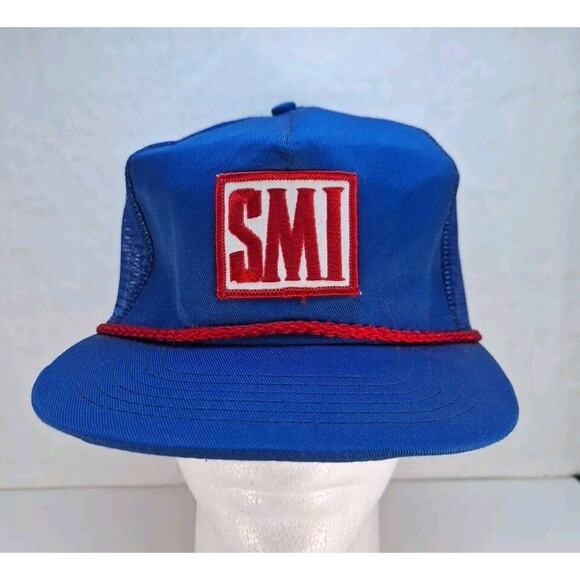 Vintage Big Patch SMI Trucker Hat Cap Snap-Back Meshback Blue - Picture 1 of 8